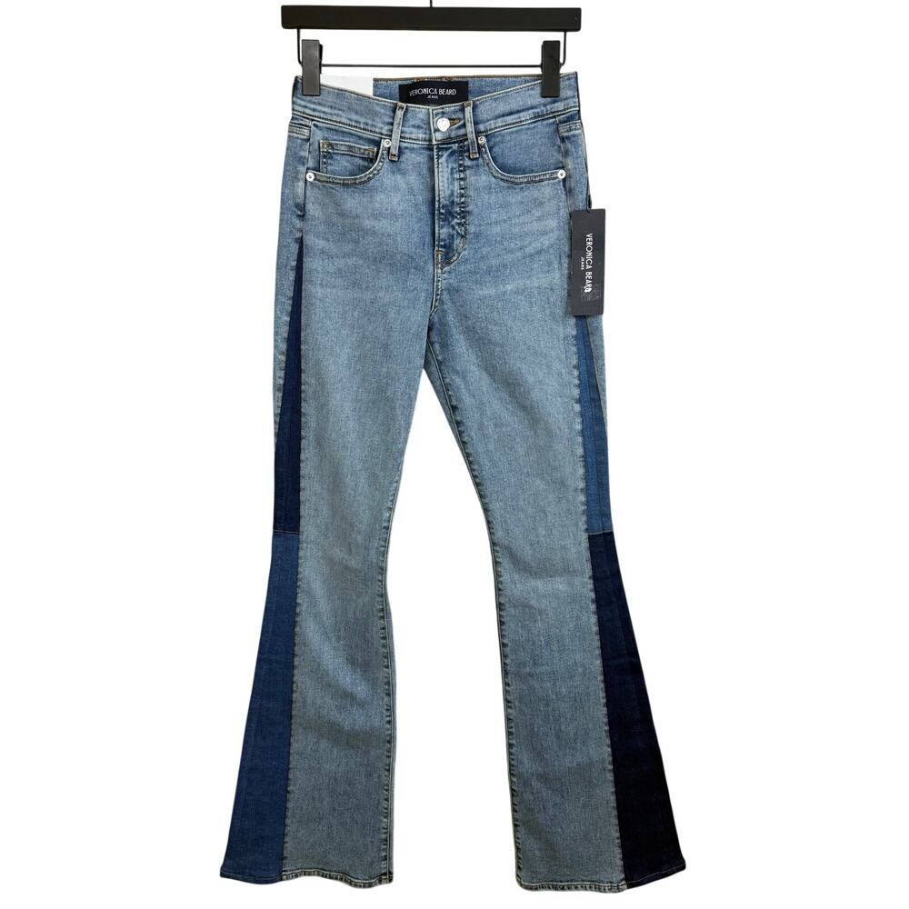 VERONICA BEARD Beverly Two-Tone Skinny Flare Jean in Ripple Dust - Picture 4 of 10